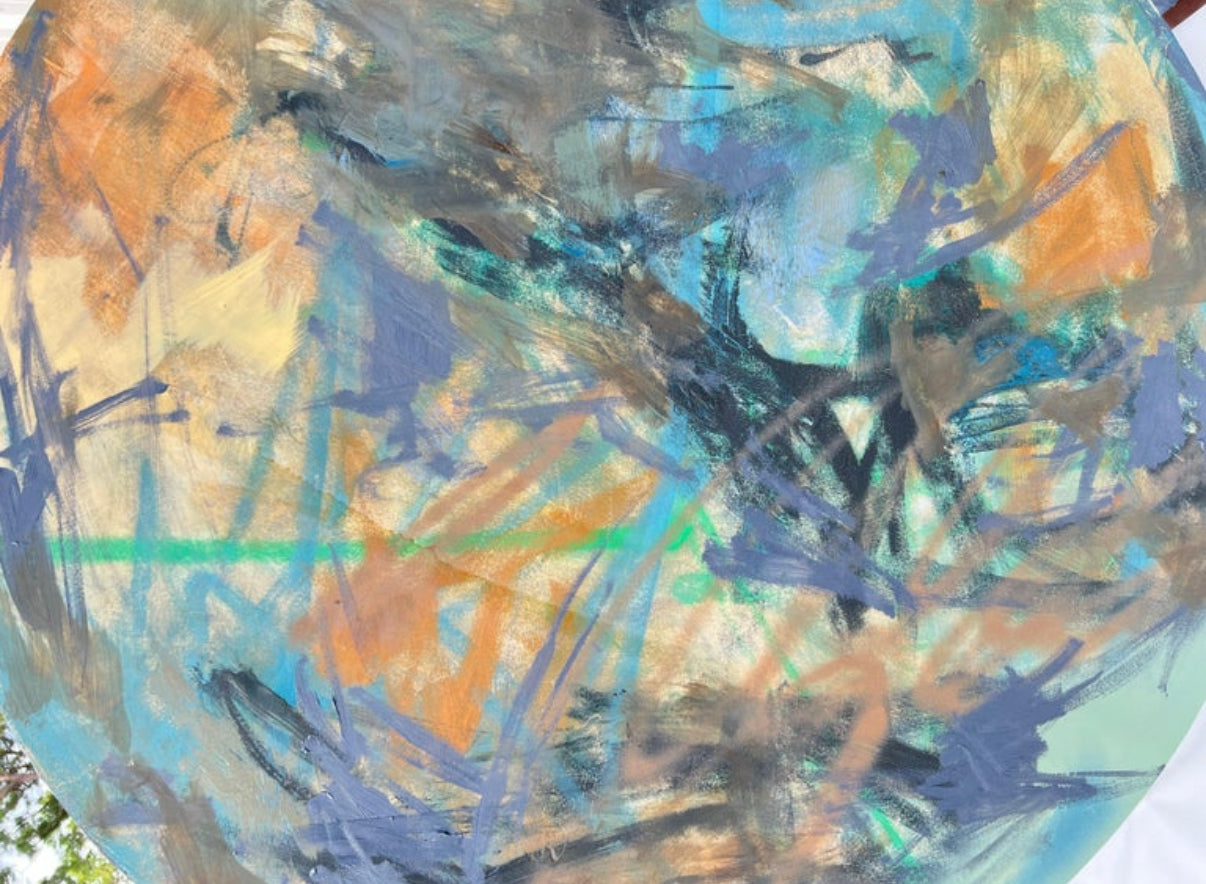 Round Oil on Panel Painting Titled: Moodswing