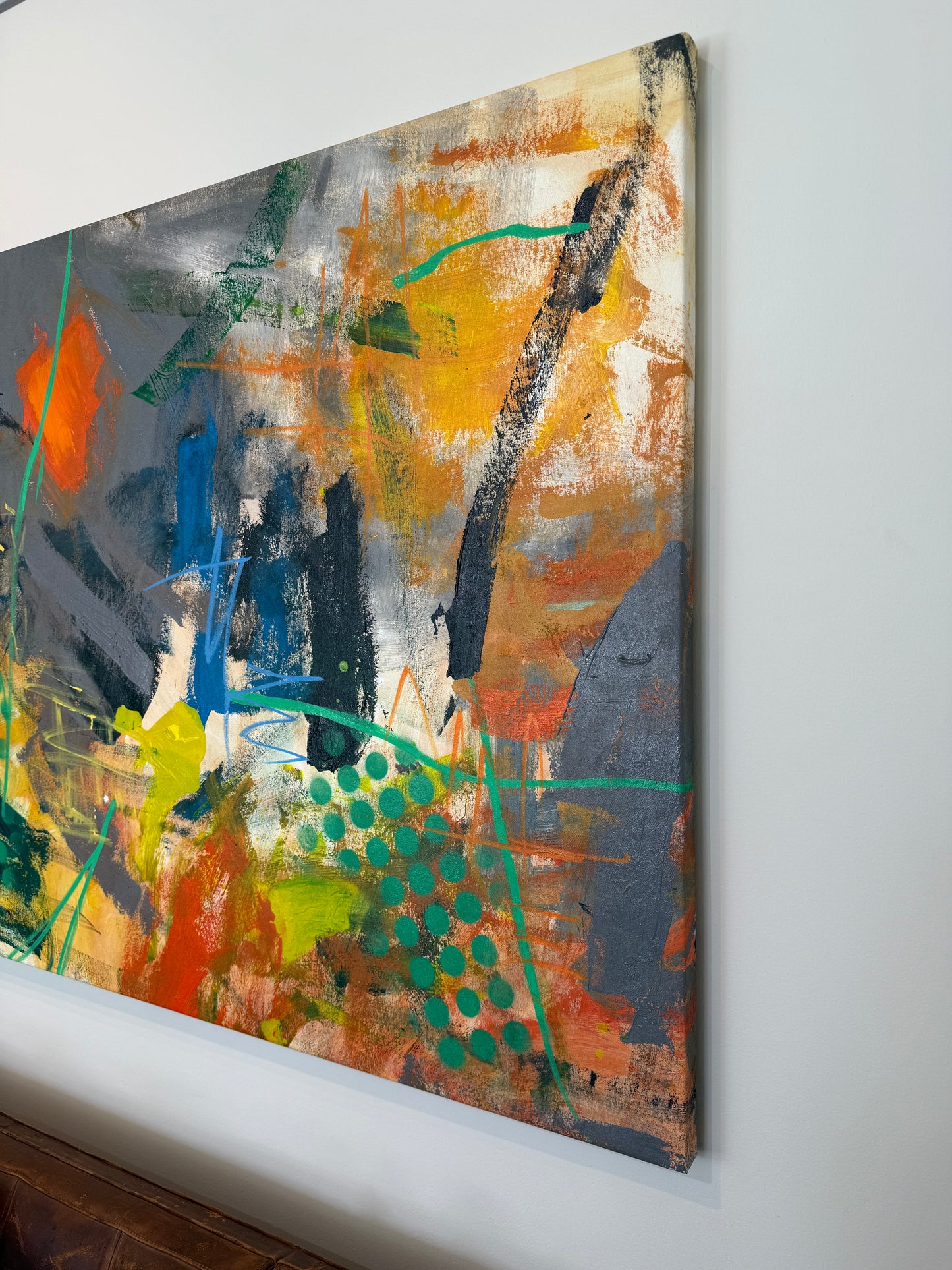 Oil on Canvas Painting “AbEx Horizontal Series 03”by Mirtha Moreno 42 x 82
