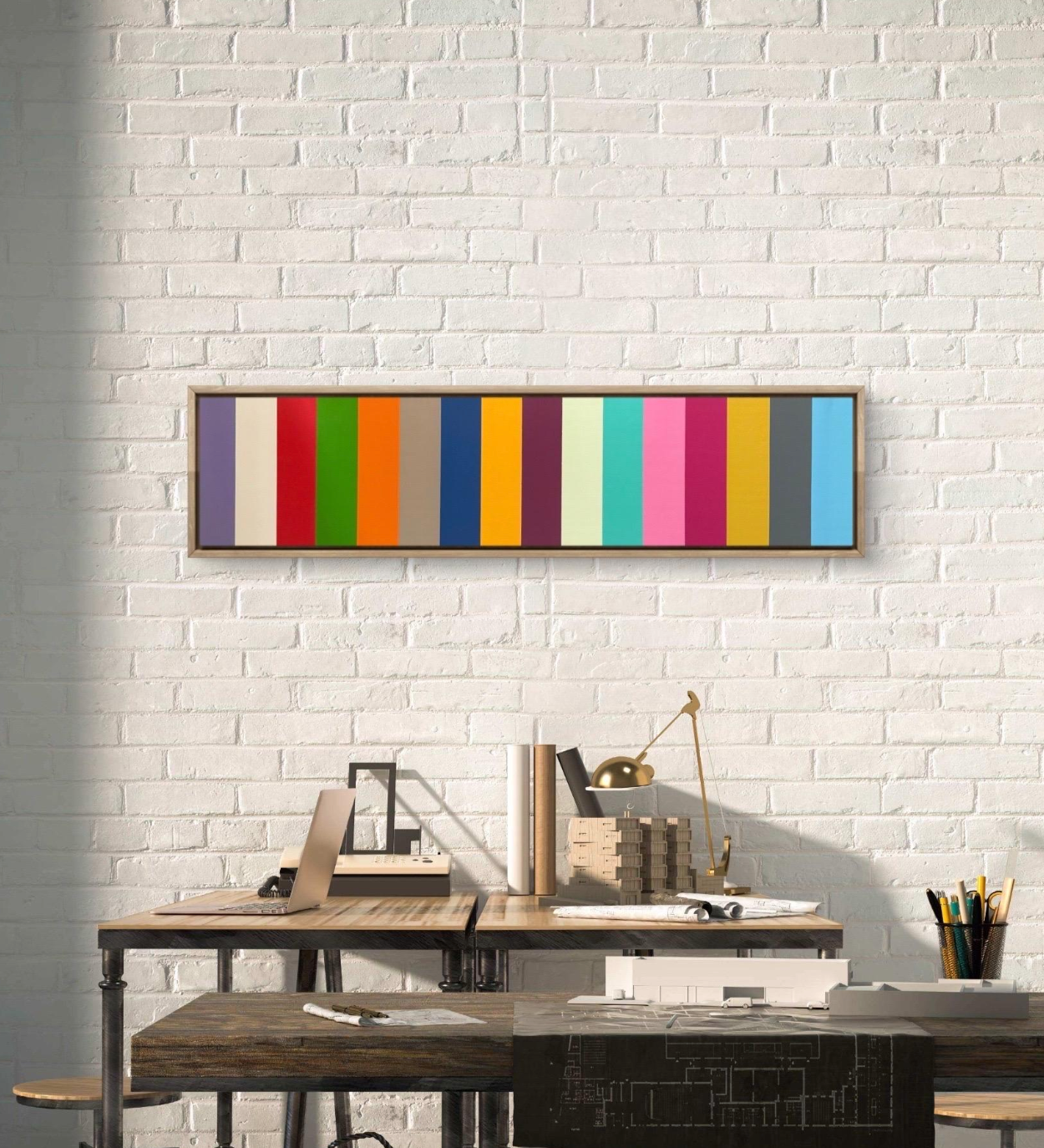 Acrylic on Wood Titled: "Blockhead 5” 13.25 x 53