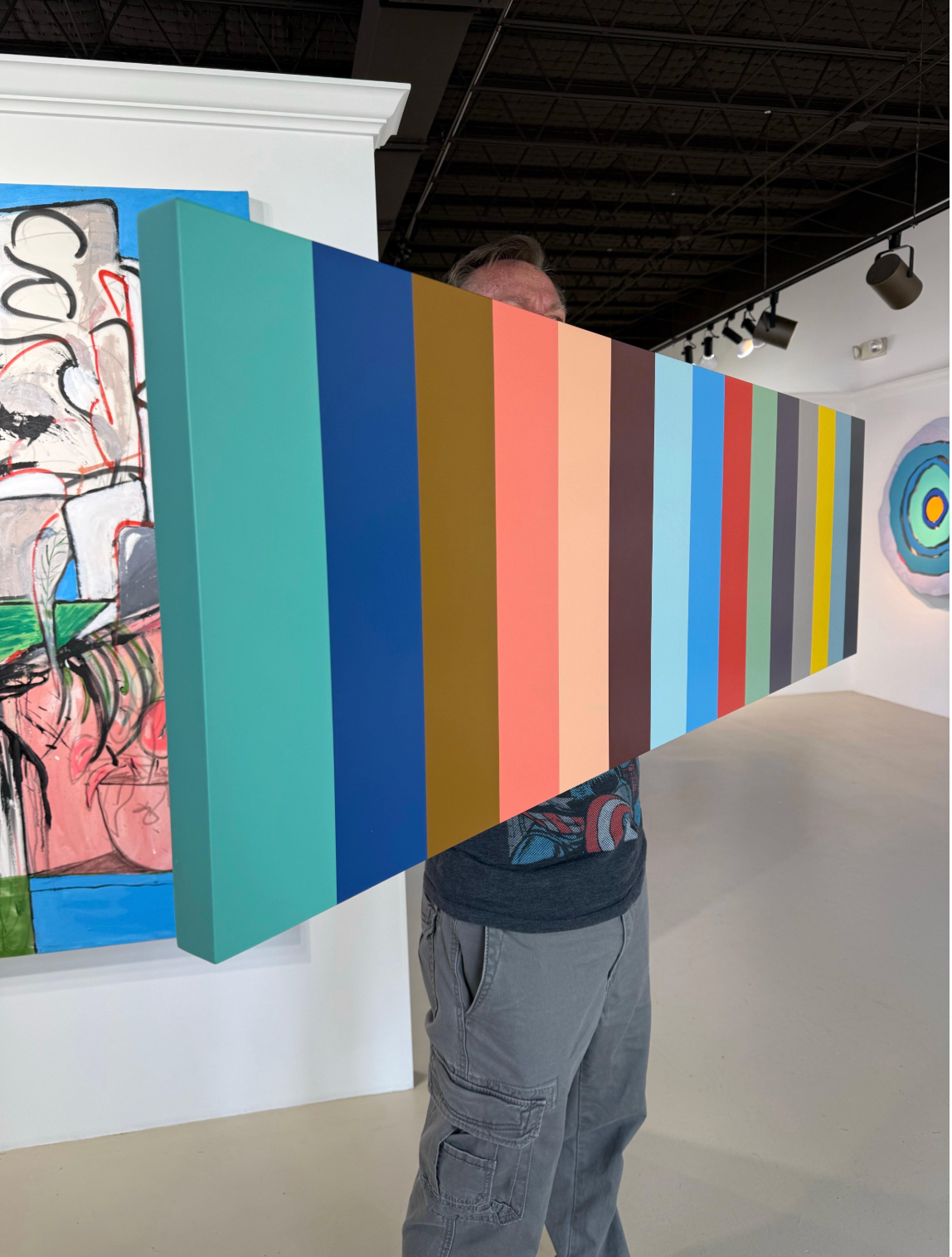 Acrylic on Wood Titled: "Blockhead 7” 17.5 x 60