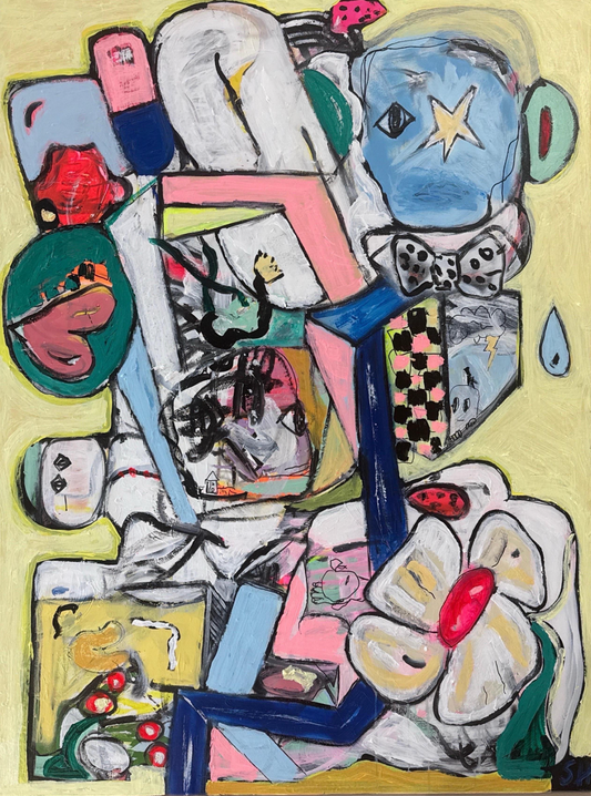 Mixed Media Painting titled “Burning Rooms in the Mind” 36 x 48