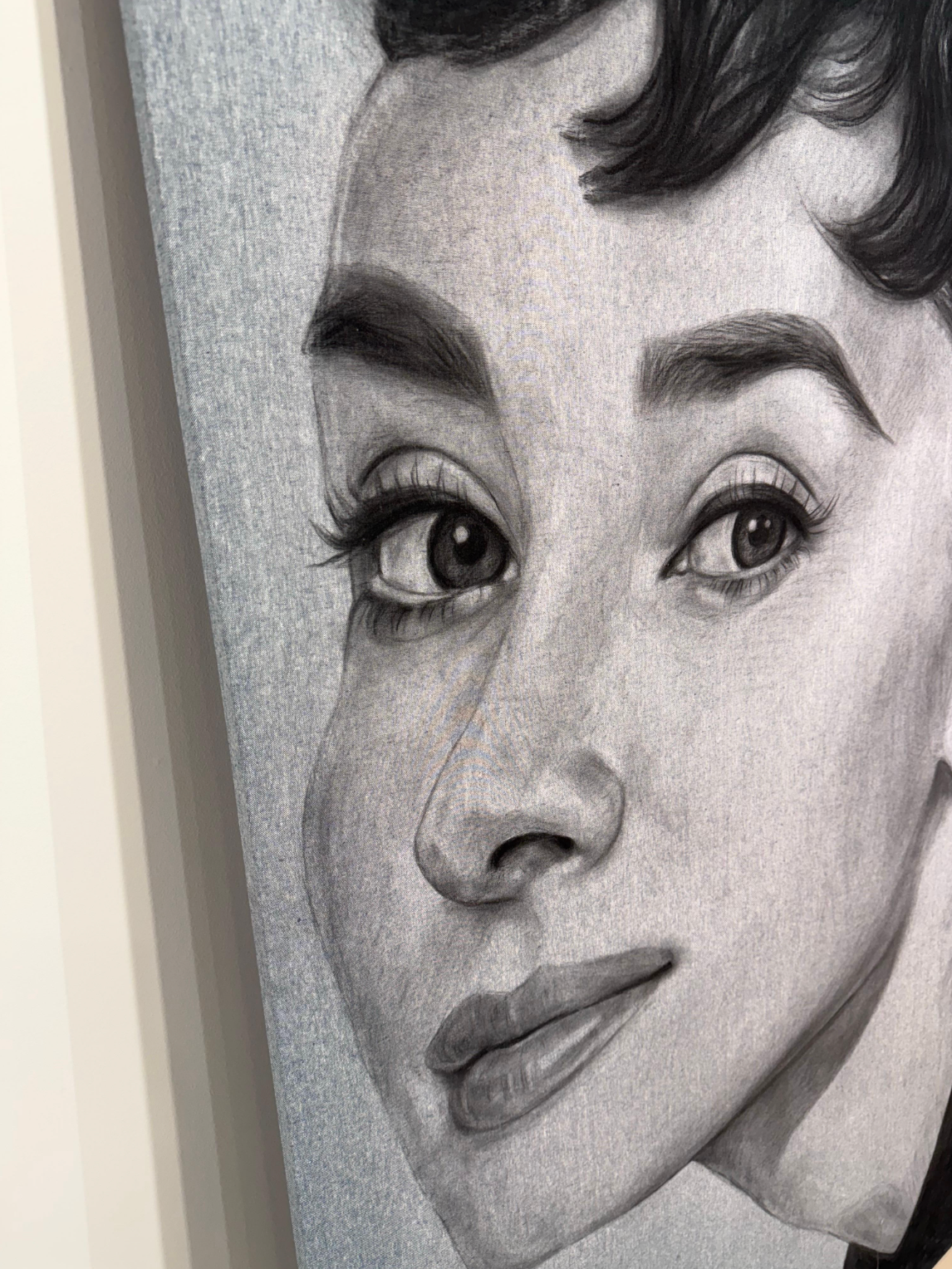 Charcoal sketch on Linen “Audrey H" by Christina Major 50 x 75