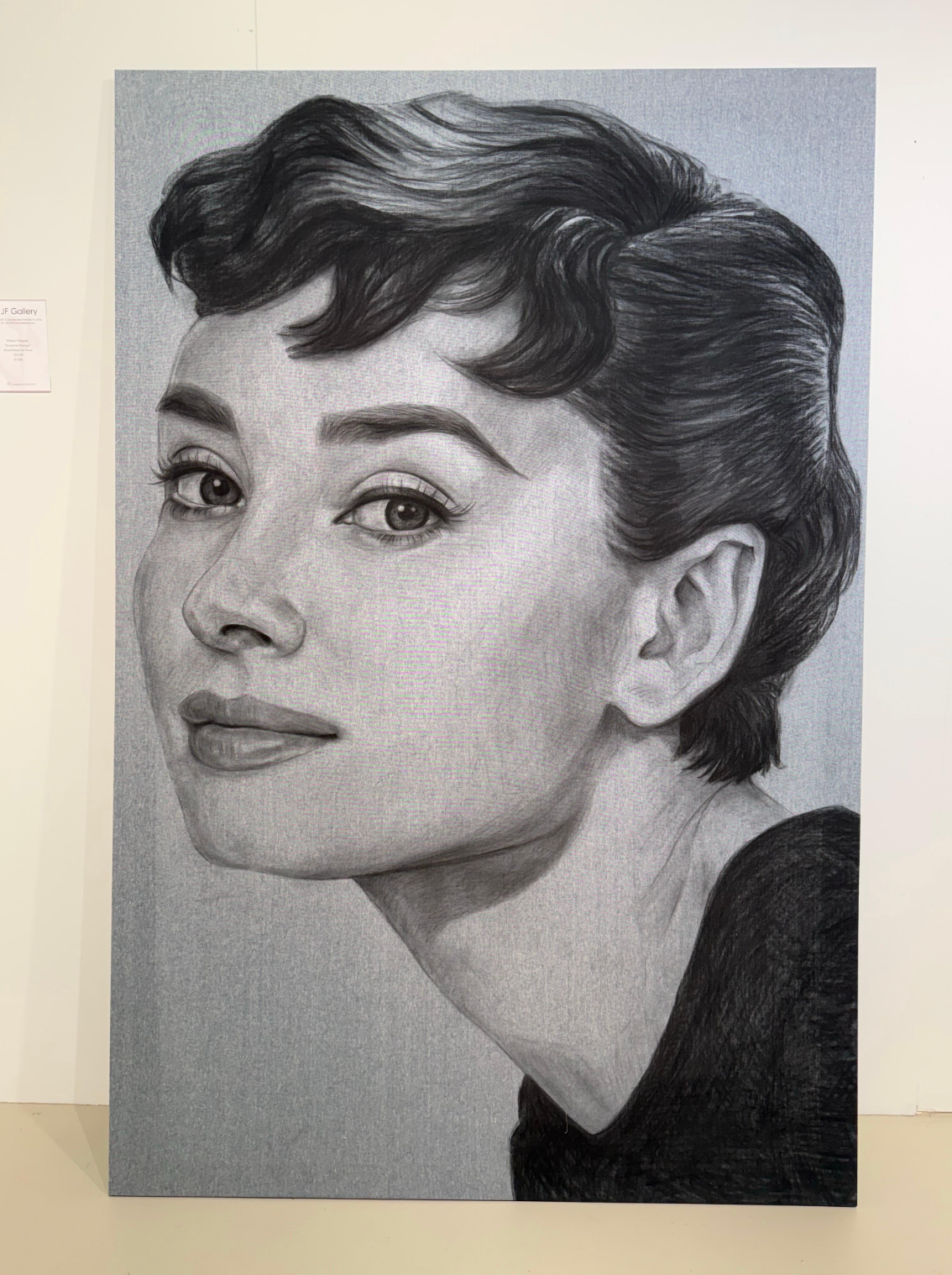 Charcoal sketch on Linen “Audrey H" by Christina Major 50 x 75
