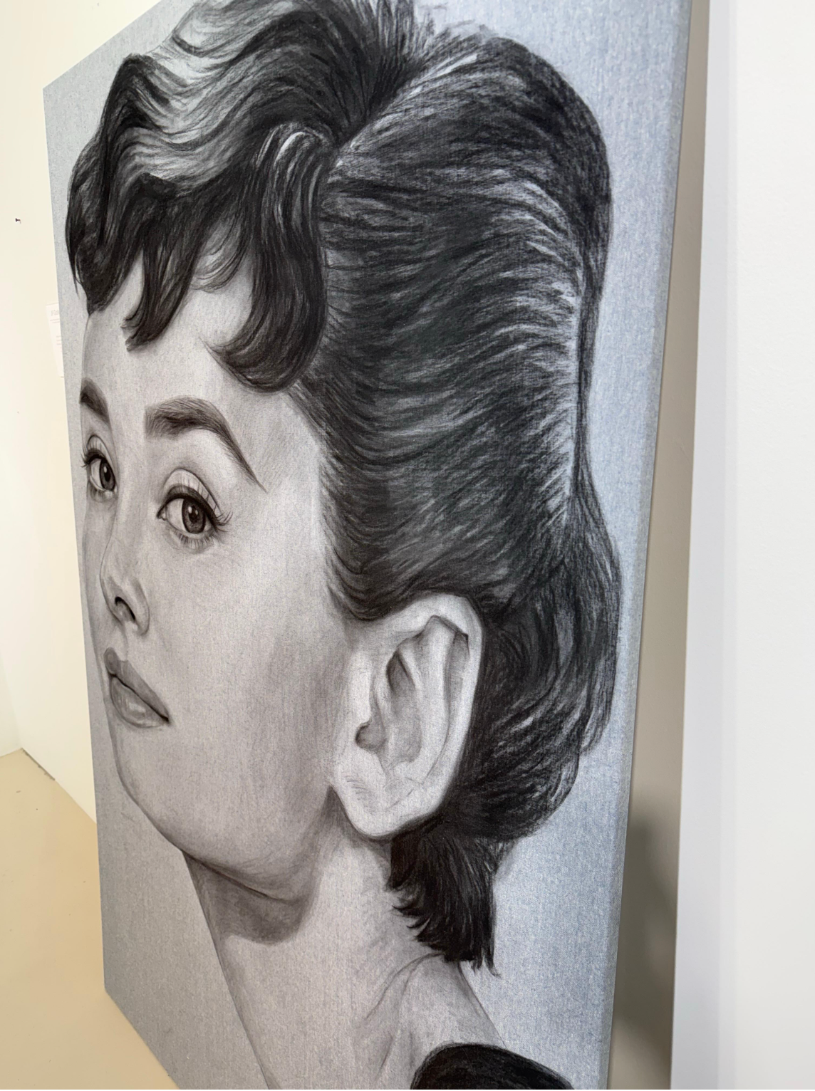 Charcoal sketch on Linen “Audrey H" by Christina Major 50 x 75