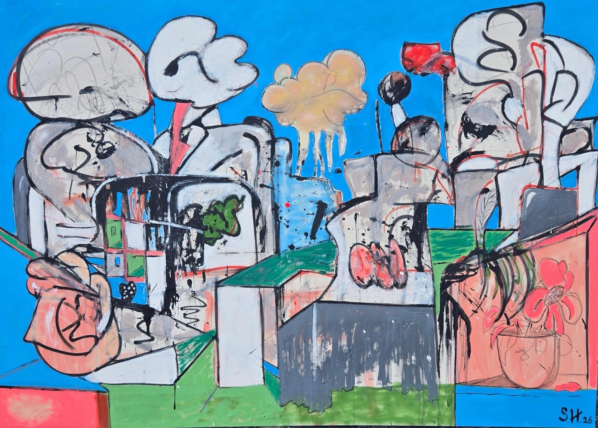 Mixed Media Painting titled “The Architect of Breath” 68 x 96 – JF