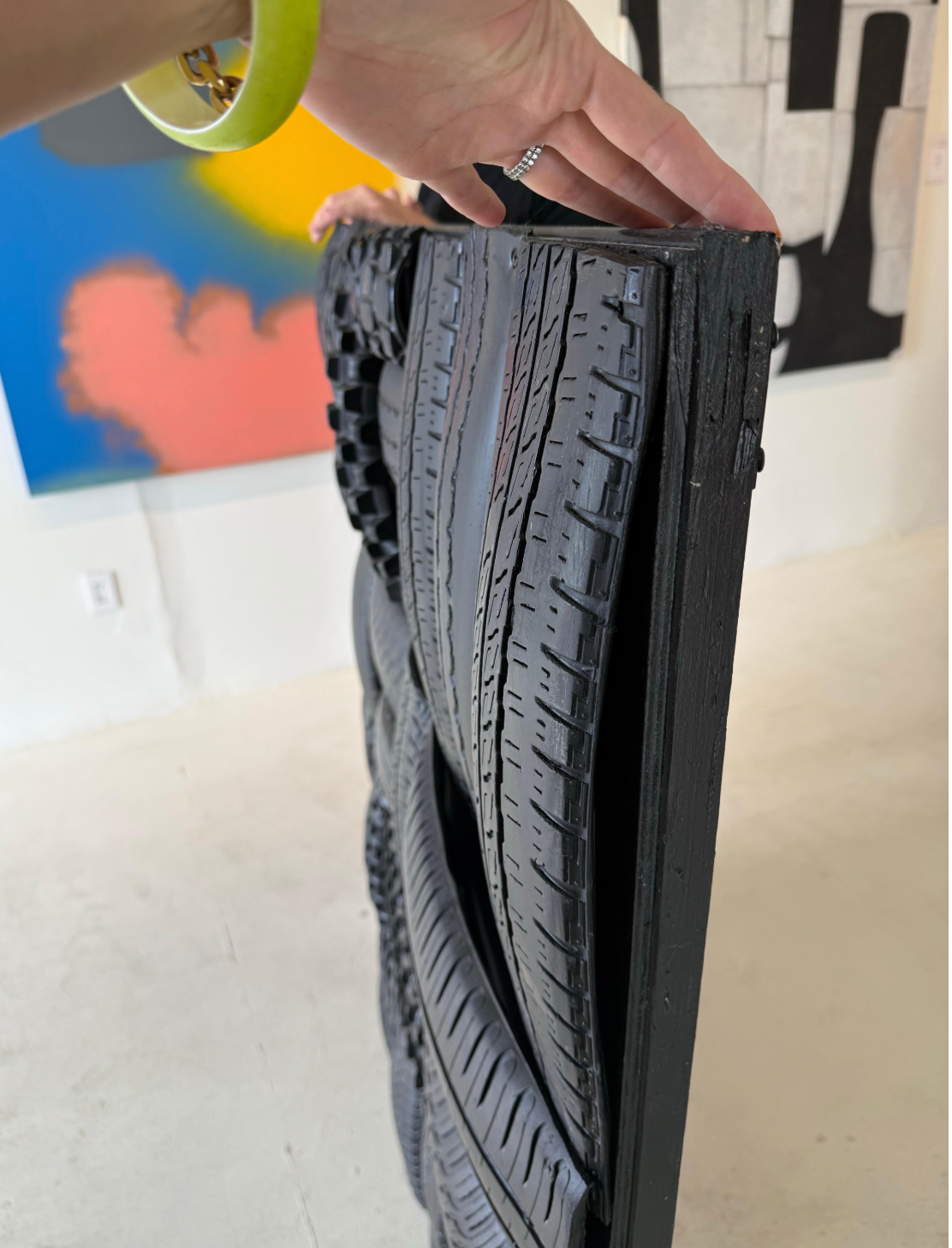 Rubber on Wood wall Sculpture by French Artist 55x 55