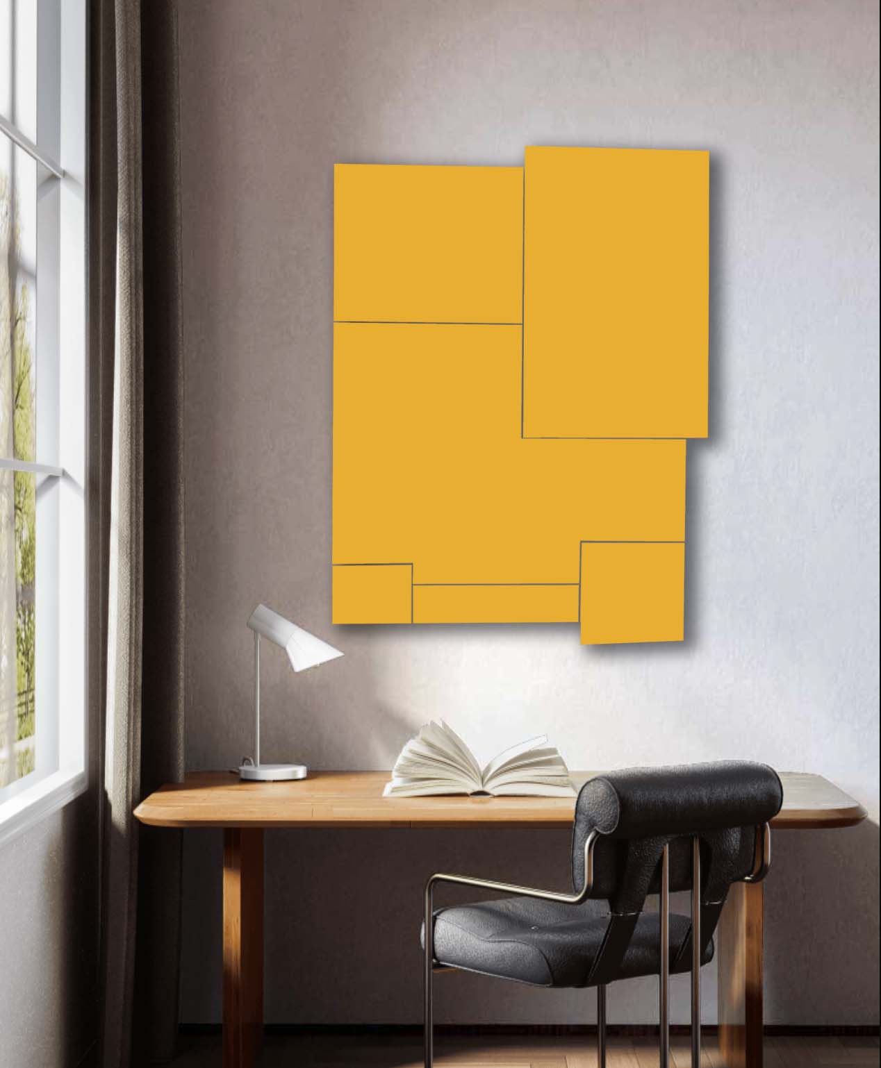 Acrylic on Wood Assemblage Titled: “A.B.C. VIIII" Yellow